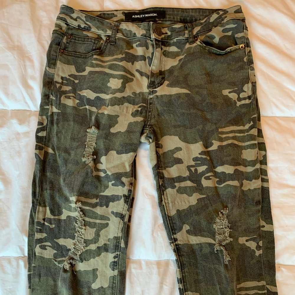Dark camo distressed jeans